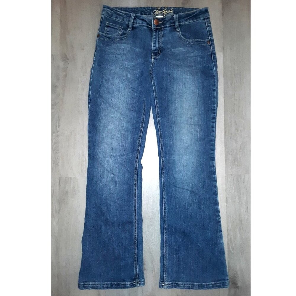 Vintage Y2k Southpole Bling Flared Boot Cut Jeans Size 9 Distressed Denim Flares